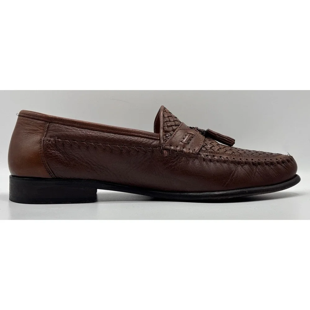 Brass Boot Wellington Classics Men's Brown Woven Leather Tassel Loafers 10.5